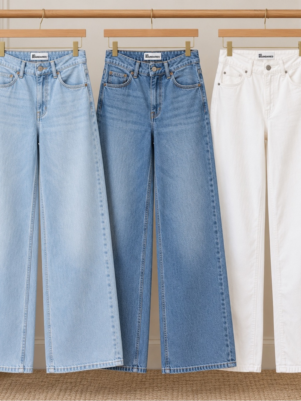 No Boundaries Wide Leg Jeans Women’s Size 12 Lot of 3 White & Blue Denim